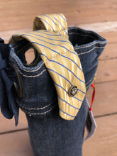 Load image into Gallery viewer, blue denim + bow yellow tie wine sleeve
