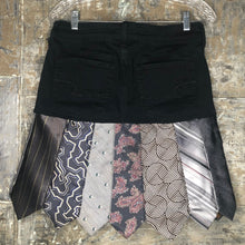 Load image into Gallery viewer, jet black denim + shades of grays tie skirt, (size 8)
