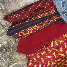 Load image into Gallery viewer, whiskered worn denim + golden reds tie skirt, (size 10)
