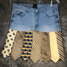 Load image into Gallery viewer, sky + sunny light distressed denim tie skirt, (size 10/30)
