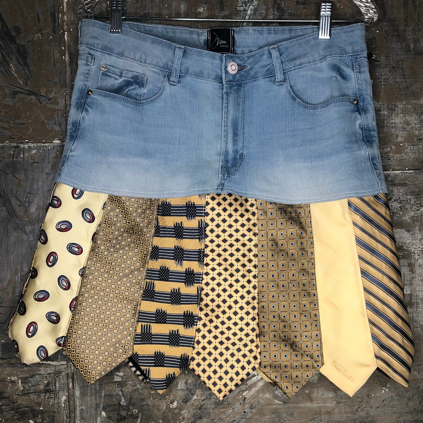 sky + sunny light distressed denim tie skirt, (size 10/30)