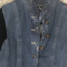 Load image into Gallery viewer, black velvet ruffled denim jacket
