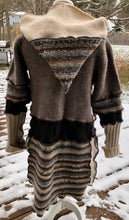 Load image into Gallery viewer, shades of tan + blue felted toggled cardigan coat
