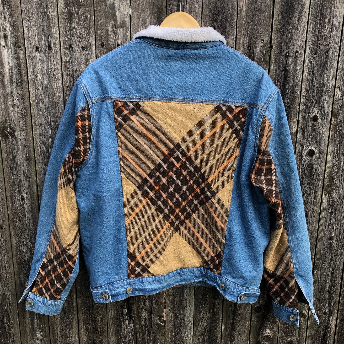 men's sherpa denim + fun plaid insets