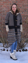 Load image into Gallery viewer, shades of tan + blue felted toggled cardigan coat
