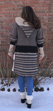 Load image into Gallery viewer, shades of tan + blue felted toggled cardigan coat
