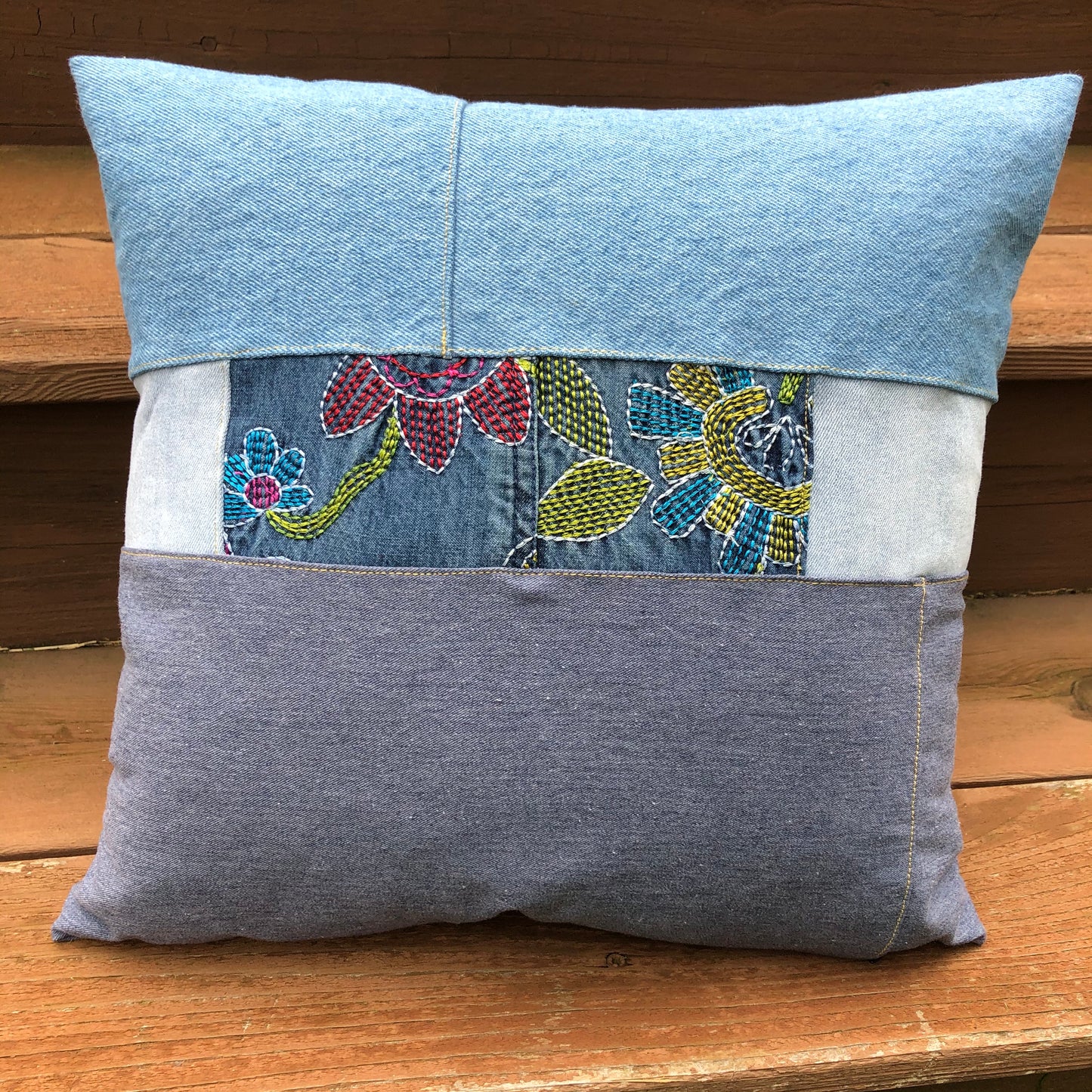 16" denim block pillow