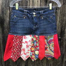 Load image into Gallery viewer, hot reds jumping frogs denim + tie skirt, (size 0/2)
