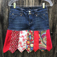 Load image into Gallery viewer, hot reds jumping frogs denim + tie skirt, (size 0/2)
