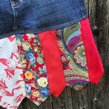 Load image into Gallery viewer, hot reds jumping frogs denim + tie skirt, (size 0/2)
