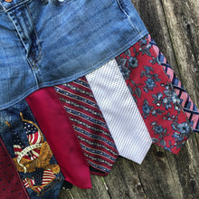 Load image into Gallery viewer, patriotic designer denim + tie skirt, (size 6/28)
