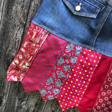 Load image into Gallery viewer, hot reds jumping frogs denim + tie skirt, (size 0/2)
