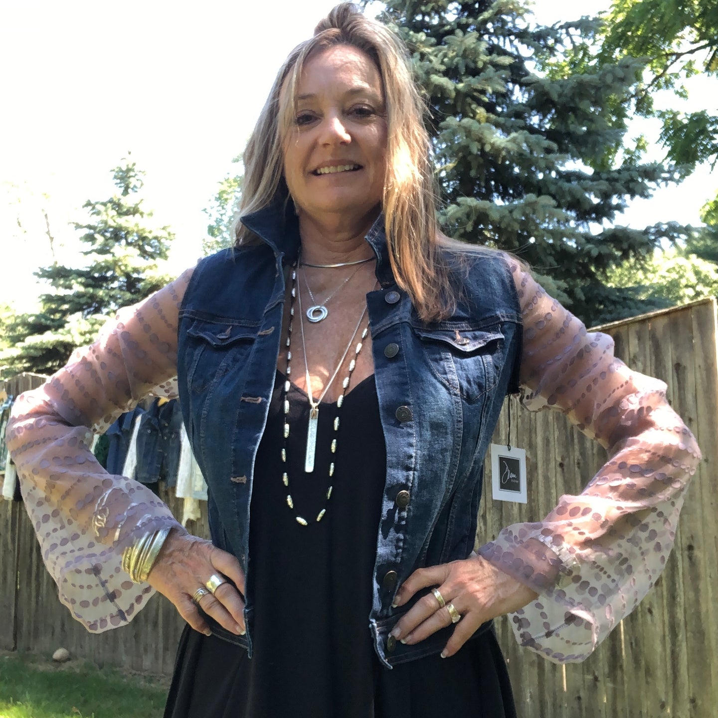 lavender bubbles + dark blue denim jacket