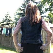Load image into Gallery viewer, lavender bubbles + dark blue denim jacket
