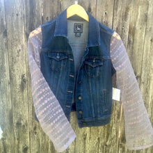 Load image into Gallery viewer, lavender bubbles + dark blue denim jacket
