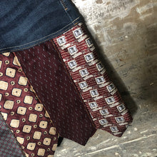 Load image into Gallery viewer, dark whiskered denim + burgundy digital tie skirt, (size 25)
