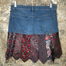 Load image into Gallery viewer, plenty of paisleys red tie + denim skirt, (size 12)
