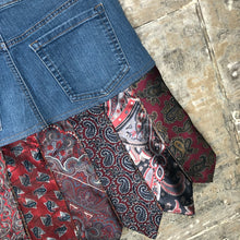Load image into Gallery viewer, plenty of paisleys red tie + denim skirt, (size 12)
