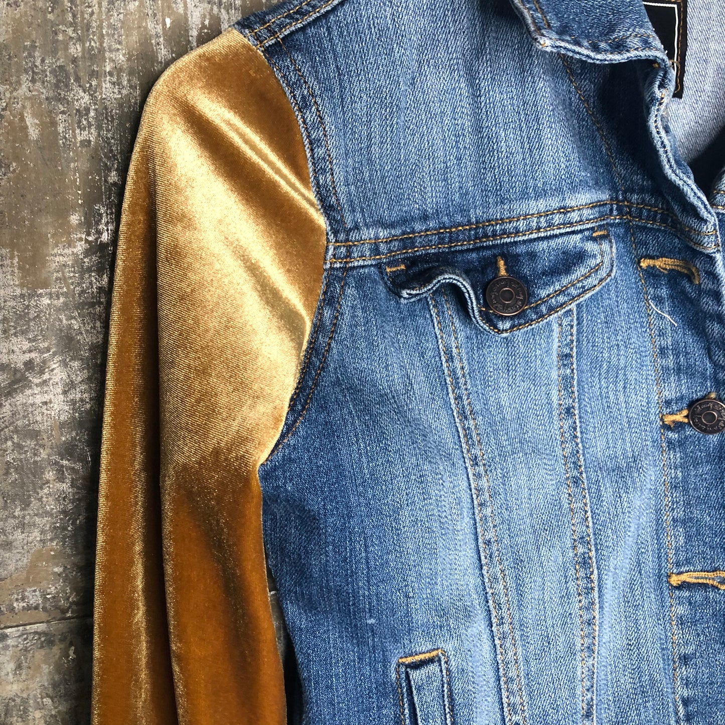 golden velvet, fringe + cropped denim jacket