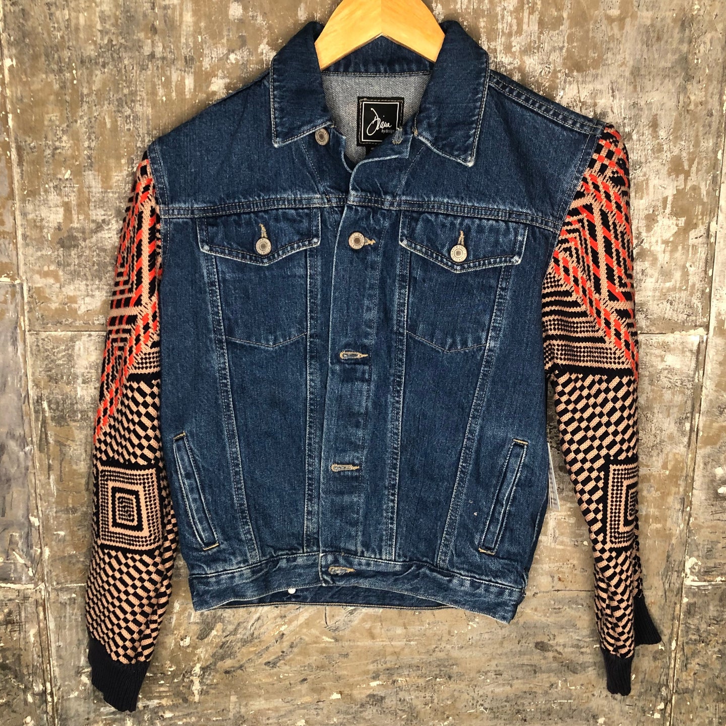 retro 80's sweater + blue denim jacket