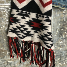Load image into Gallery viewer, navajo aztek fringed knit + distressed denim jacket
