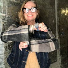 Load image into Gallery viewer, black, gray plaid fleece + denim jacket
