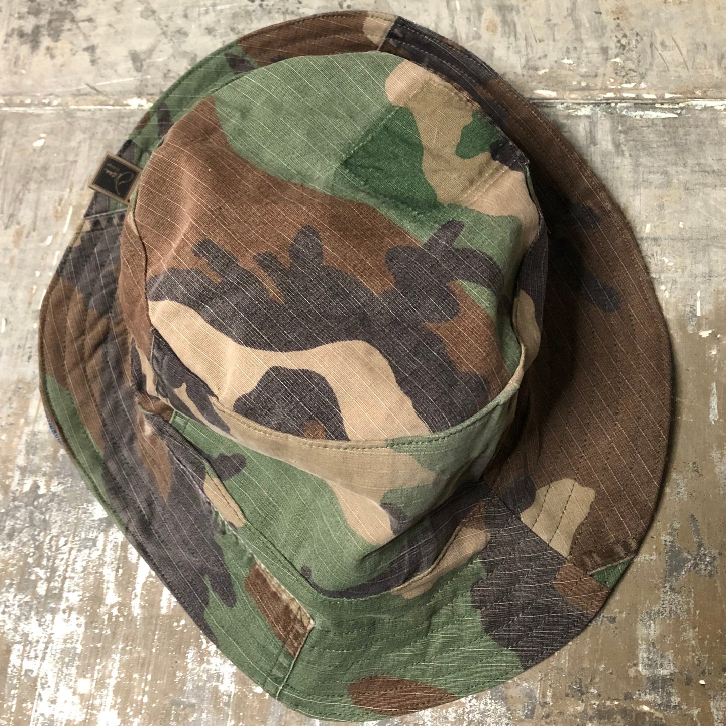 army camo + denim reversible bucket hat