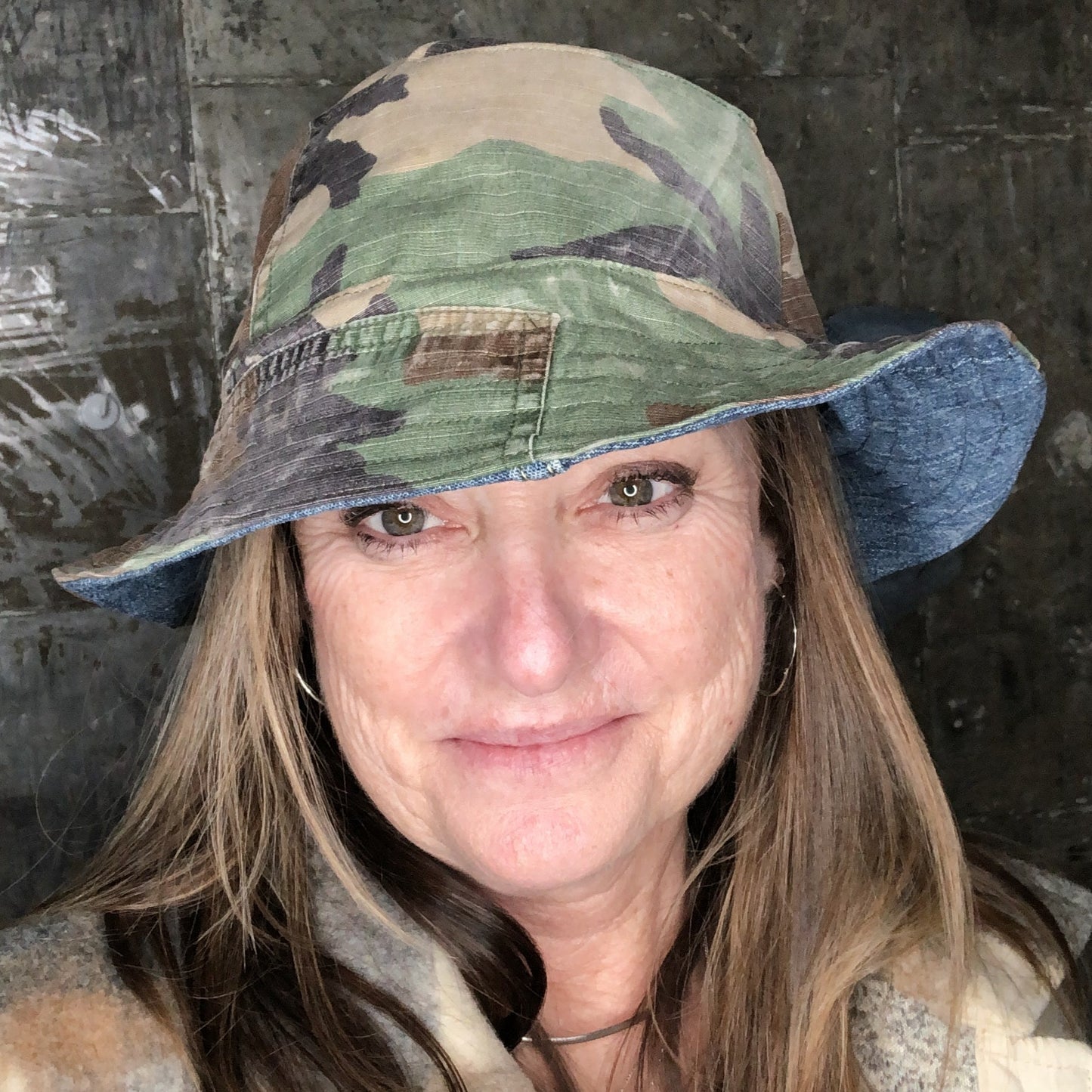 army camo + denim reversible bucket hat