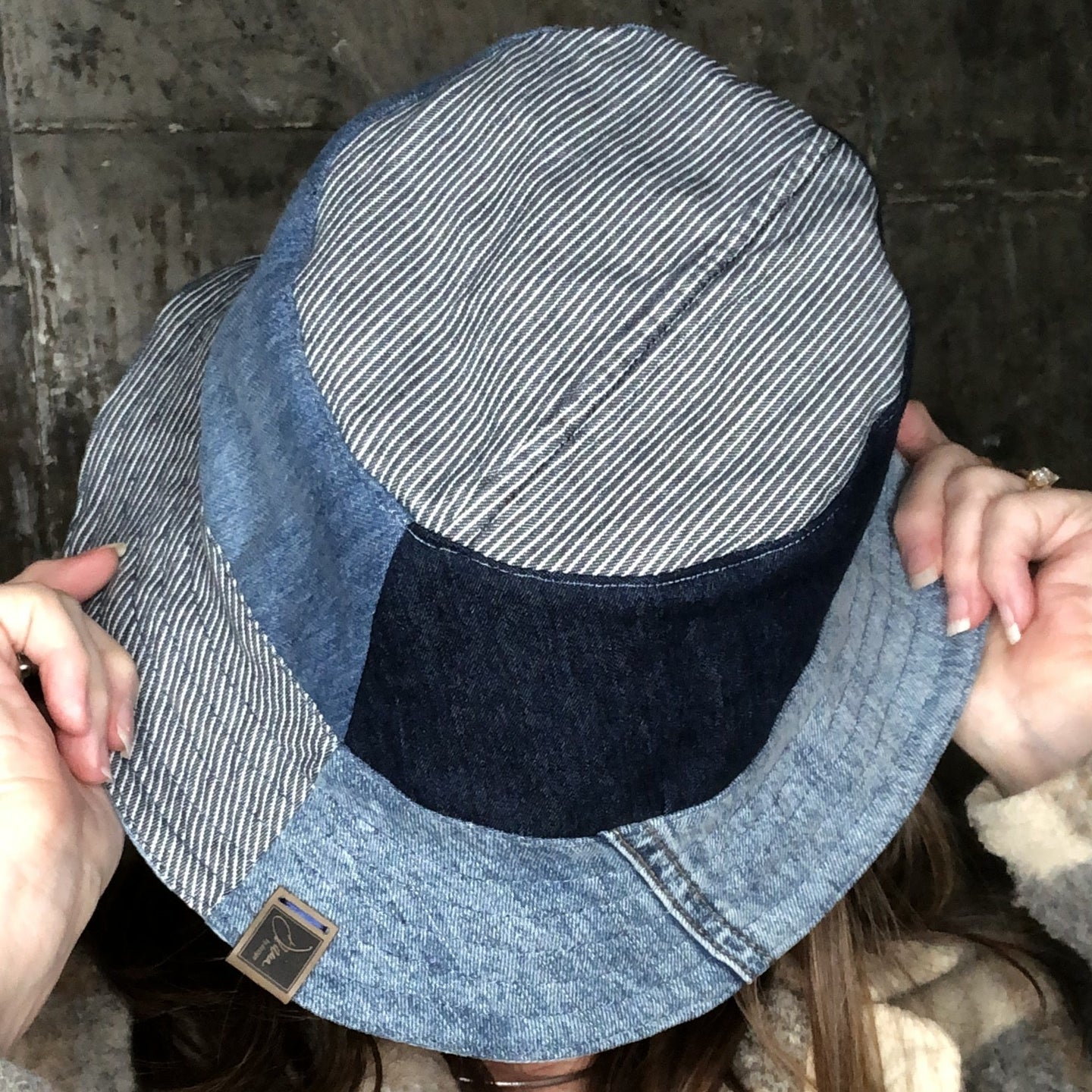 stripes. solids. denim patchwork reversible bucket hat