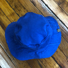 Load image into Gallery viewer, cobalt blue denim + distressed denim reversible sun hat
