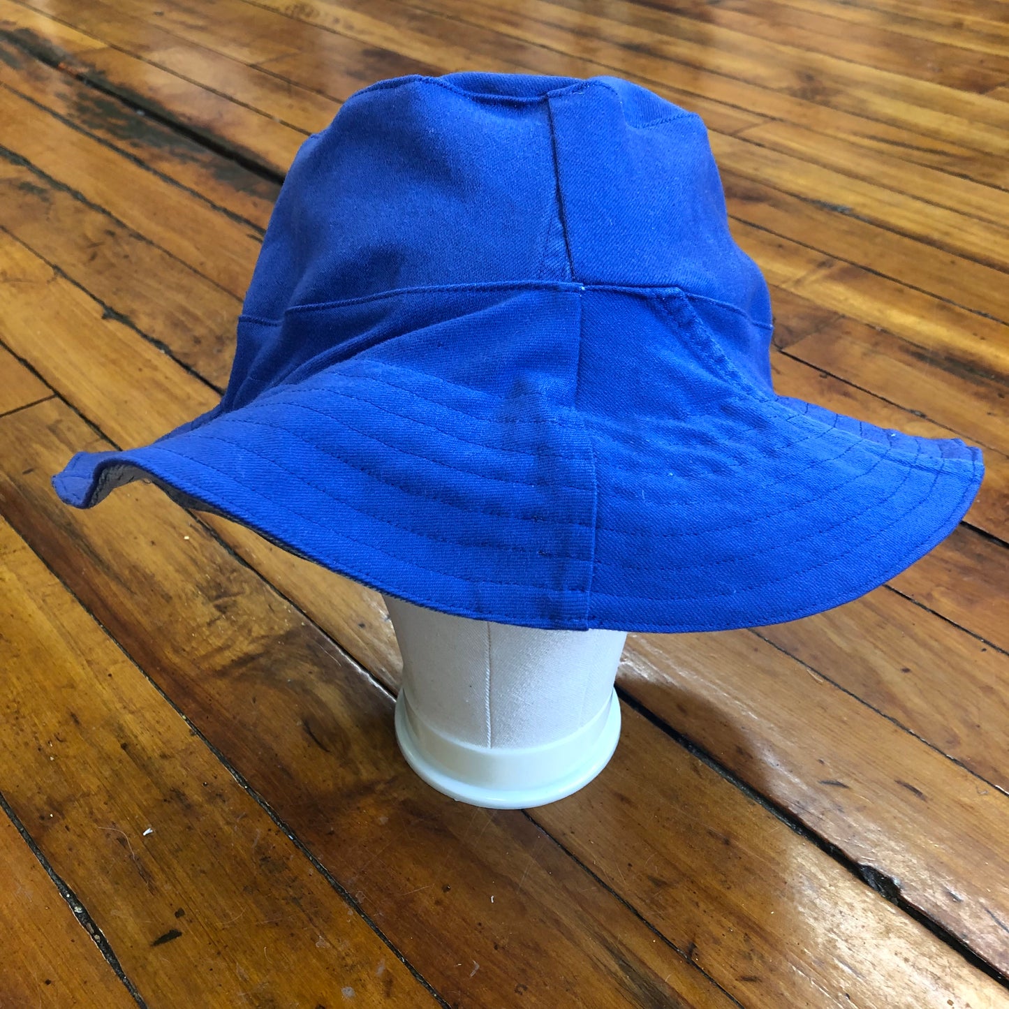 cobalt blue denim + distressed denim reversible sun hat
