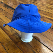 Load image into Gallery viewer, cobalt blue denim + distressed denim reversible sun hat

