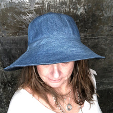 Load image into Gallery viewer, dark denim + blue denim reversible sun hat
