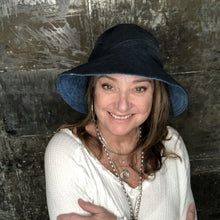 Load image into Gallery viewer, dark denim + blue denim reversible sun hat
