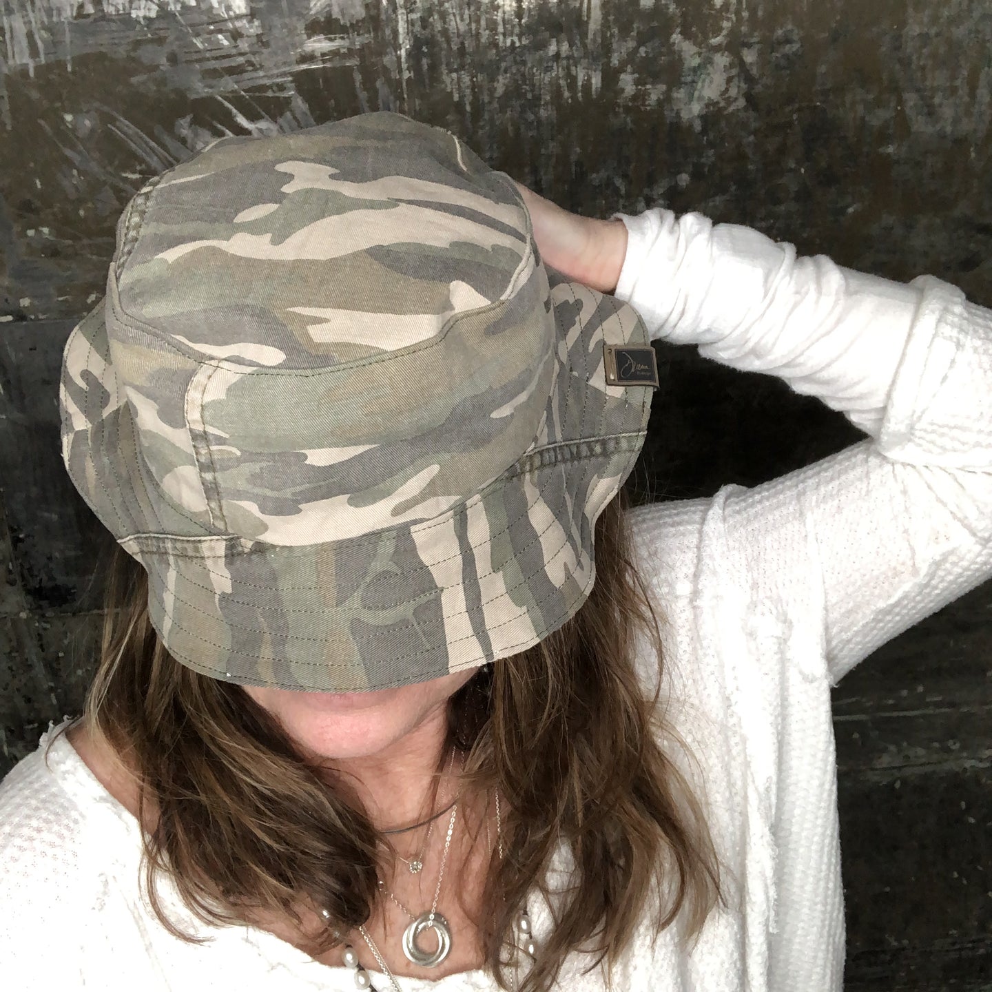 army camo + white denim reversible bucket hat
