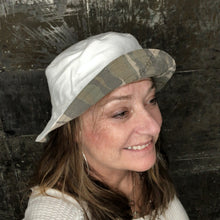 Load image into Gallery viewer, army camo + white denim reversible bucket hat
