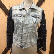 Load image into Gallery viewer, soft feminine denim + navy lace bells
