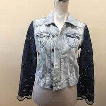 Load image into Gallery viewer, soft feminine denim + navy lace bells
