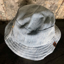 Load image into Gallery viewer, arty patchwork denim, cord + light denim reversible bucket hat
