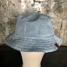 Load image into Gallery viewer, arty patchwork denim, cord + light denim reversible bucket hat
