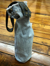 Load image into Gallery viewer, raw edge distressed denim + gray geometric tie wine sleeve
