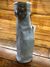 Load image into Gallery viewer, raw edge distressed denim + gray geometric tie wine sleeve
