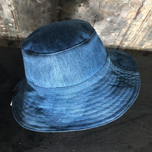 Load image into Gallery viewer, dark denim + blue denim reversible sun hat
