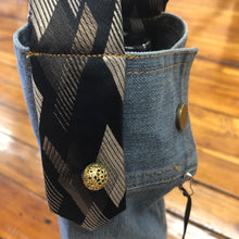 Load image into Gallery viewer, vintage blue denim + black gold geo tie wine sleeve
