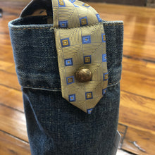 Load image into Gallery viewer, blue denim + gold tie wine sleeve
