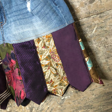 Load image into Gallery viewer, whiskered denim + purple plum tie skirt, (size 4)
