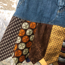 Load image into Gallery viewer, denim + vintage brown designer tie skirt, (size 8)
