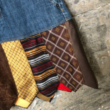 Load image into Gallery viewer, denim + vintage brown designer tie skirt, (size 8)
