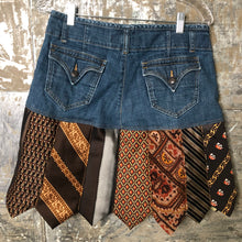 Load image into Gallery viewer, denim + vintage brown designer tie skirt, (size 8)
