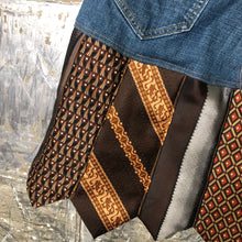 Load image into Gallery viewer, denim + vintage brown designer tie skirt, (size 8)
